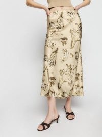 Reformation Layla Silk Skirt in Umber – silky floral print bias cut slip skirts – luxury clothing – luxe fashion