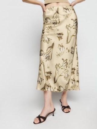 Reformation Layla Silk Skirt in Umber – silky floral print bias cut slip skirts – luxury clothing – luxe fashion