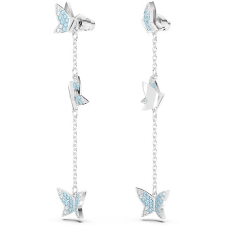 SWAROVSKI Lilia drop earrings Butterfly, Blue, Rhodium plated – long chain drops with crystals – butterflies – silver tone crystal jewelry – insect themed jewellery