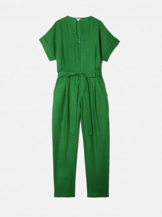JIGSAW Linen Belted Jumpsuit in Green / short sleeve tie waist jumpsuits / utility clothing / women’s utilitarian fashion