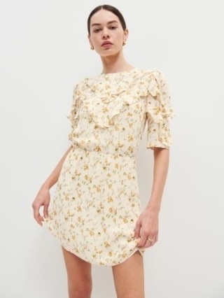 Reformation Malachi Dress in Julius – ruffled floral print mini dresses