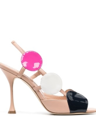 Manolo Blahnik Munir 110mm open-toe sandals in blush beige/multicolour ~ pale pink colour block slingbacks ~ luxury occasion shoes ~ luxe footwear - flipped