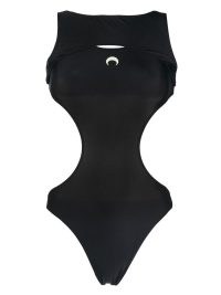 Marine Serre Crescent Moon-print swimsuit in black/white – women’s black cit out swimsuits – womens designer swimwear