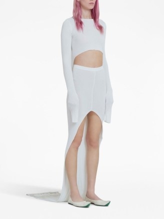 Marni draped-back cut-out maxi dress in white – long length rib knit cutout dresses – women’s designer clothing - flipped