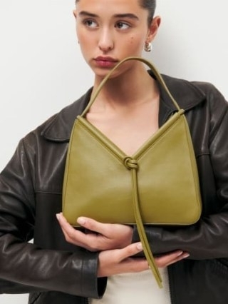 Reformation Medium Chiara Convertible Bag in Chartreuse ~ yellow green leather handbags ~ luxe shoulder bags - flipped