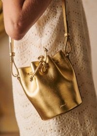 SÉZANE MICRO FARROW BUCKET in Metallic Gold | small luxe shoulder bags | luxury leather crossbody