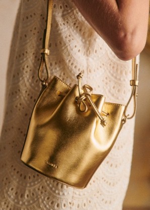SÉZANE MICRO FARROW BUCKET in Metallic Gold | small luxe shoulder bags | luxury leather crossbody - flipped