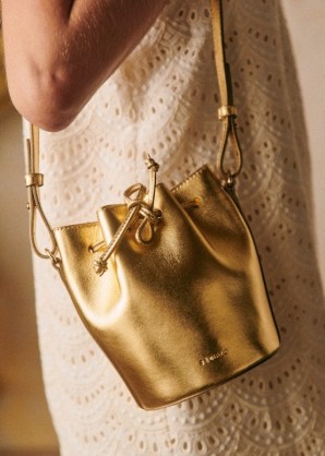 SÉZANE MICRO FARROW BUCKET in Metallic Gold | small luxe shoulder bags | luxury leather crossbody