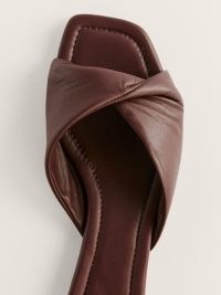 Reformation Mikki Twist Flat Sandal in Chestnut | dark brown nappa leather twisted front sandals | women’s luxury summer flats | square toe
