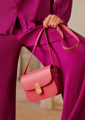 Sezane MINI MILO CLASSIQUE BAG Smooth Pink ~ leather crossbody bags - flipped