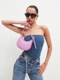 Reformation Mini Rosetta Shoulder Bag in Heather / small crescent shaped handbags / luxury mini handbag / light purple leather bags