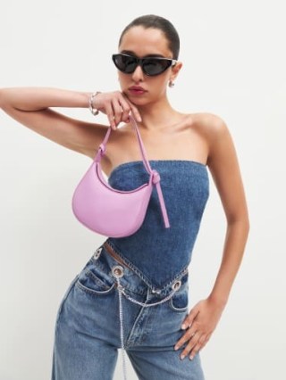 Reformation Mini Rosetta Shoulder Bag in Heather / small crescent shaped handbags / luxury mini handbag / light purple leather bags