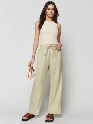 Reformation Olina Linen Pant in Dried Herb ~ women’s pale green drawsting pants ~ womens casual trousers ~ wardrobe essentials - flipped
