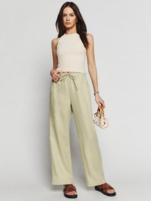 Reformation Olina Linen Pant in Dried Herb ~ women’s pale green drawsting pants ~ womens casual trousers ~ wardrobe essentials