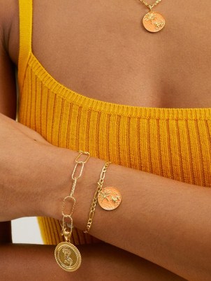 HERMINA ATHENS Circe’s Lion enamel & gold-plated bracelet / orange enamelled charms / womens chain link bracelets / women’s summer jewellery - flipped