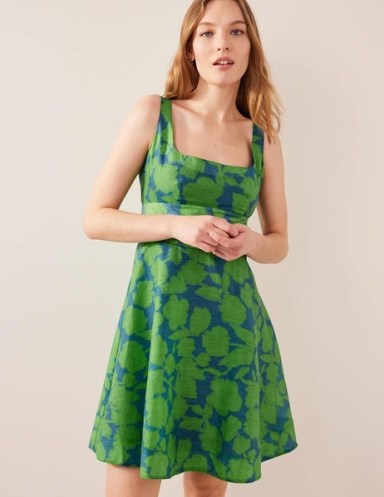 Boden Organza Mini Dress in Jasmine Green, Windsor Bloom / floral print sleeveless fit and flare dresses - flipped