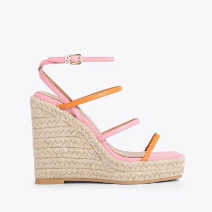 KG Kurt Geiger Palmer Wedged Sandals in Pink Combination | high strappy wedges | women’s ankle strap wedge heel footwear | womens summer shoes - flipped