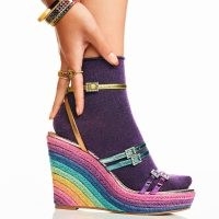 Kurt Geiger London Pierra Wedge in Multi | metallic multicoloured wedges | wedged rainbow sandal | strappy shoes | women’s high ankle strap sandals