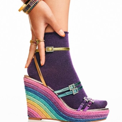 Kurt Geiger London Pierra Wedge in Multi | metallic multicoloured wedges | wedged rainbow sandal | strappy shoes | women’s high ankle strap sandals