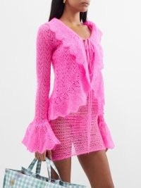 ERL Ruffled mohair bolero ~ pink ruffled boleros ~ women’s bubblegum coloured knitwear ~ womens feminine curved hem cardigans