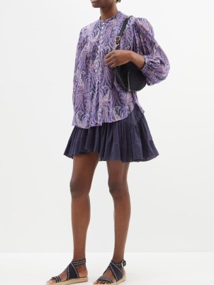 ISABEL MARANT Kiledia paisley-print cotton-blend blouse / women’s purple printed boho blouses / bohemian tops - flipped