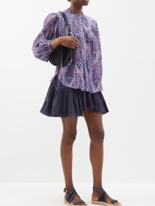 ISABEL MARANT Kiledia paisley-print cotton-blend blouse / women’s purple printed boho blouses / bohemian tops