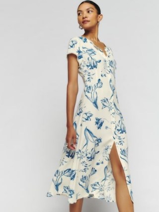 Reformation Raelynn Dress in Lisse / floral print short sleeve button front midi dresses
