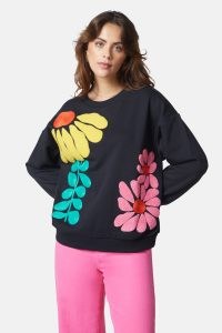 gorman Rambling Sweater / women’s embroidered organic cotton fleeceback sweatshirts / womens floral long sleeve crew neck sweat tops / clothes with flower motifs
