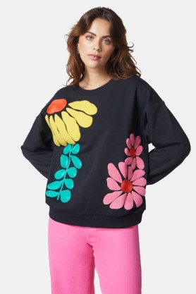 gorman Rambling Sweater / women’s embroidered organic cotton fleeceback sweatshirts / womens floral long sleeve crew neck sweat tops / clothes with flower motifs
