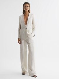 REISS ARLETH COLLARLESS PINSTRIPE BLAZER WHITE ~ women’s contemporary jackets ~ womens striped summer blazers