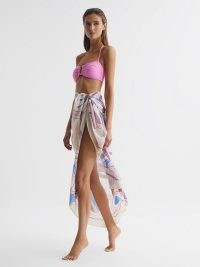 Reiss ANIKA ABSTRACT PRINTED SARONG MULTI – printed sarongs – poolside cover ups – chic beachwear cover-up