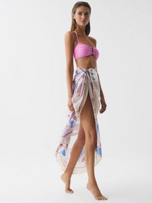 Reiss ANIKA ABSTRACT PRINTED SARONG MULTI – printed sarongs – poolside cover ups – chic beachwear cover-up - flipped