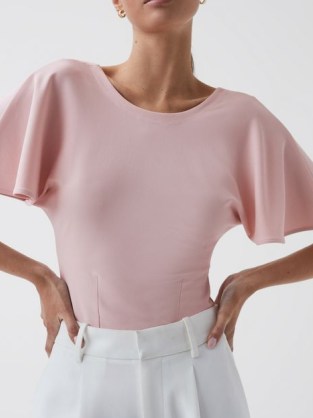 REISS CAMILLA FLUID SLEEVE T-SHIRT PINK ~ women’s wardrobe essentials ~ wide sleeve tops - flipped