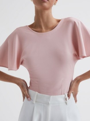 REISS CAMILLA FLUID SLEEVE T-SHIRT PINK ~ women’s wardrobe essentials ~ wide sleeve tops