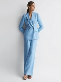 Reiss HOLLIE DOUBLE BREASTED LINEN BLAZER BLUE – women’s smart blazers – chic clothes – womens suit jackets