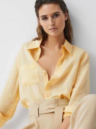 Reiss CAMPBELL LINEN SHIRT LEMON / women’s yellow summer shirts - flipped