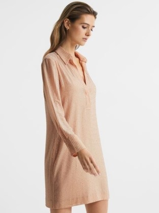 REISS AUSTIN EMBELLISHED MINI SHIRT DRESS NUDE ~ women’s luxury long sleeve collared dresses ~ luxe party clothing ~ womens evening clothes - flipped