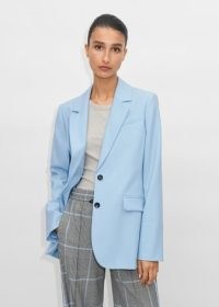 ME and EM Relaxed Tailoring Longline Boyfriend Blazer Spring Blue ~ women’s tailored single breasted blazers ~ womens luxury straight shaped jackets