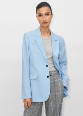 ME and EM Relaxed Tailoring Longline Boyfriend Blazer Spring Blue ~ women’s tailored single breasted blazers ~ womens luxury straight shaped jackets - flipped