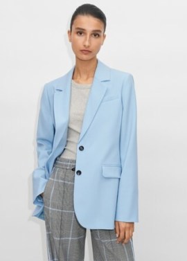 ME and EM Relaxed Tailoring Longline Boyfriend Blazer Spring Blue ~ women’s tailored single breasted blazers ~ womens luxury straight shaped jackets