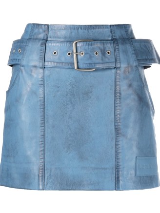 REMAIN belted leather miniskirt in sky blue ~ women’s retro style mini skirt ~ womens luxury vintage look skirts ~ luxe fashion