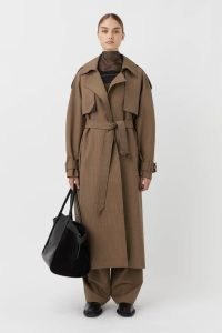 CAMILLA AND MARC Ria Trench Coat in Camel Houndstooth | women’s brown longline belted coats | luxury outerwear