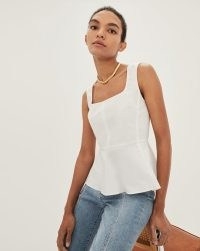 VERONICA BEARD BASSO PEPLUM TOP WHITE | sleeveless shoulder strap summer tops | fitted bodice with flared hem | square neckline | women’s clothes
