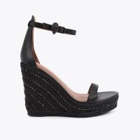 Kurt Geiger London Shoreditch Wedge in Black | high barely there wedges | ankle strap wedged heels | crystal embellished sandals