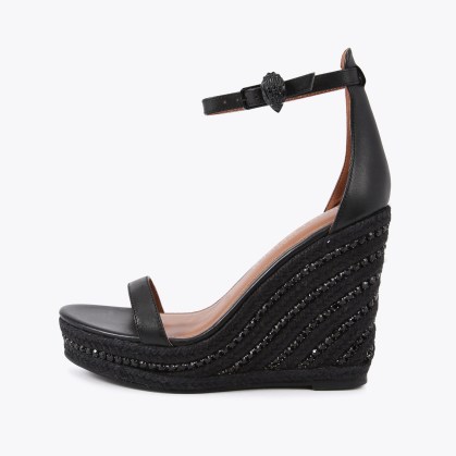 Kurt Geiger London Shoreditch Wedge in Black | high barely there wedges | ankle strap wedged heels | crystal embellished sandals - flipped