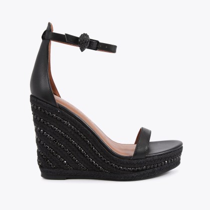 Kurt Geiger London Shoreditch Wedge in Black | high barely there wedges | ankle strap wedged heels | crystal embellished sandals