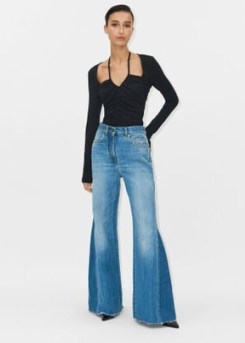 ME and EM Short Length Split Seam Flare Jean ~ women’s flared relaxed fit jeans ~ womens tonal blue denim flares - flipped