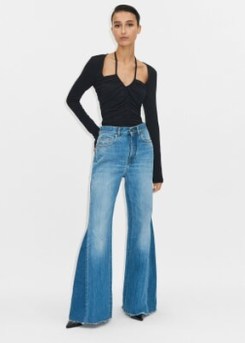ME and EM Short Length Split Seam Flare Jean ~ women’s flared relaxed fit jeans ~ womens tonal blue denim flares