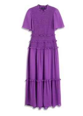 ME and EM Silk Shirred Maxi Dress Intense Violet ~ luxury long length boho dresses ~ luxe bohemian clothing ~ ruffled trim clothes ~ purple fashion - flipped