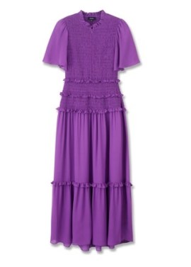 ME and EM Silk Shirred Maxi Dress Intense Violet ~ luxury long length boho dresses ~ luxe bohemian clothing ~ ruffled trim clothes ~ purple fashion